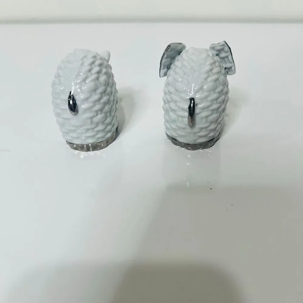 Gucci Vintage Twin White Silver Ceramic Salt Pepper Shakers Elephant Rhinoceros